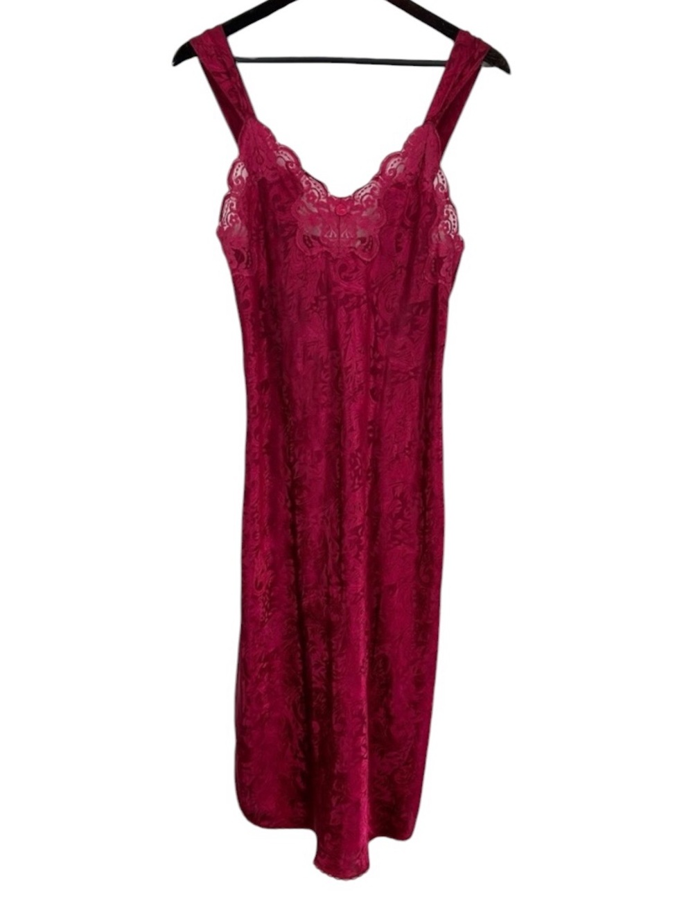 Lucie Ann II Vintage Nightgown Size Medium Bight Red Lace Trim Made in USA